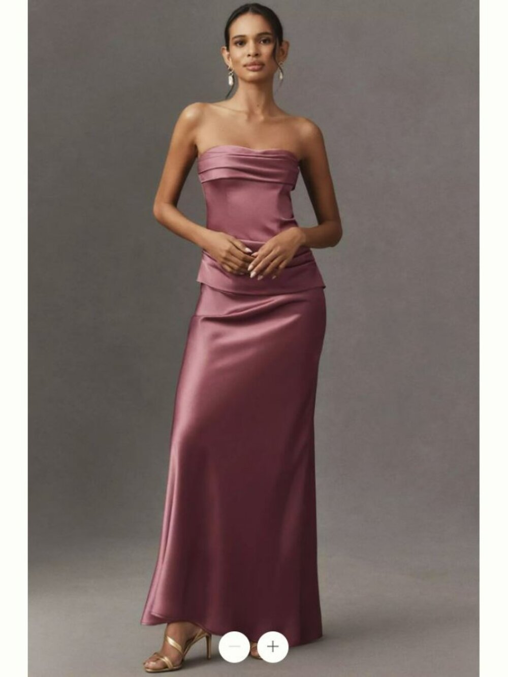 Anthropologie Strapless Satin Gown in Mauve - Size M